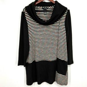 Ali Miles Black Sweater with Colorful Stripes
